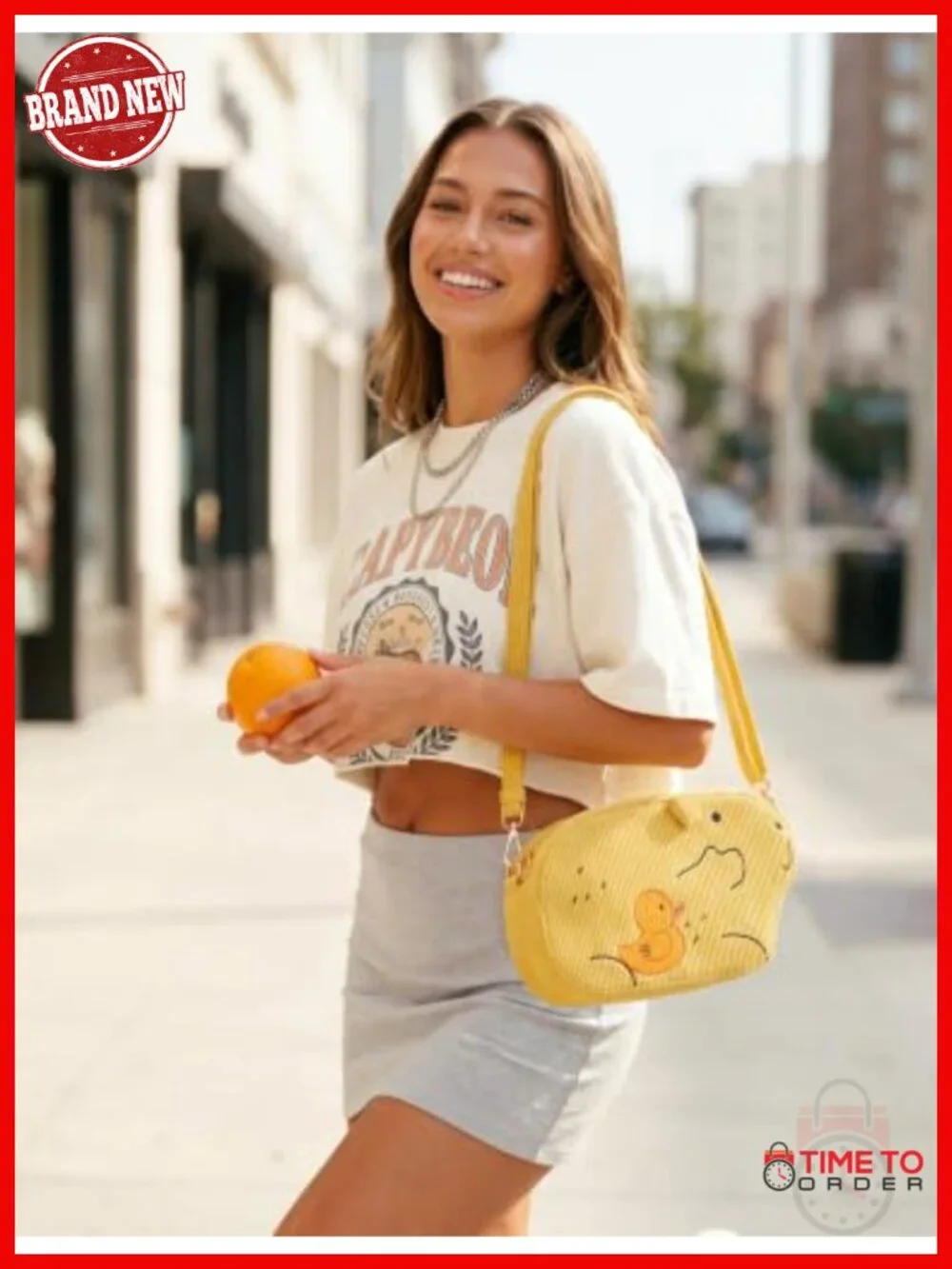 Embroidered Animal Crossbody Bag Corduroy Shoulder Purse Travel Sling